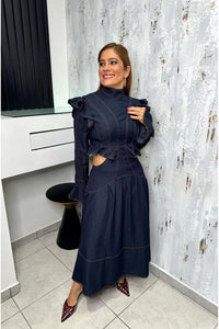 Denim Cut Out Maxi Dress