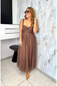 Polka Dot Tulle Bustier Midi Dress