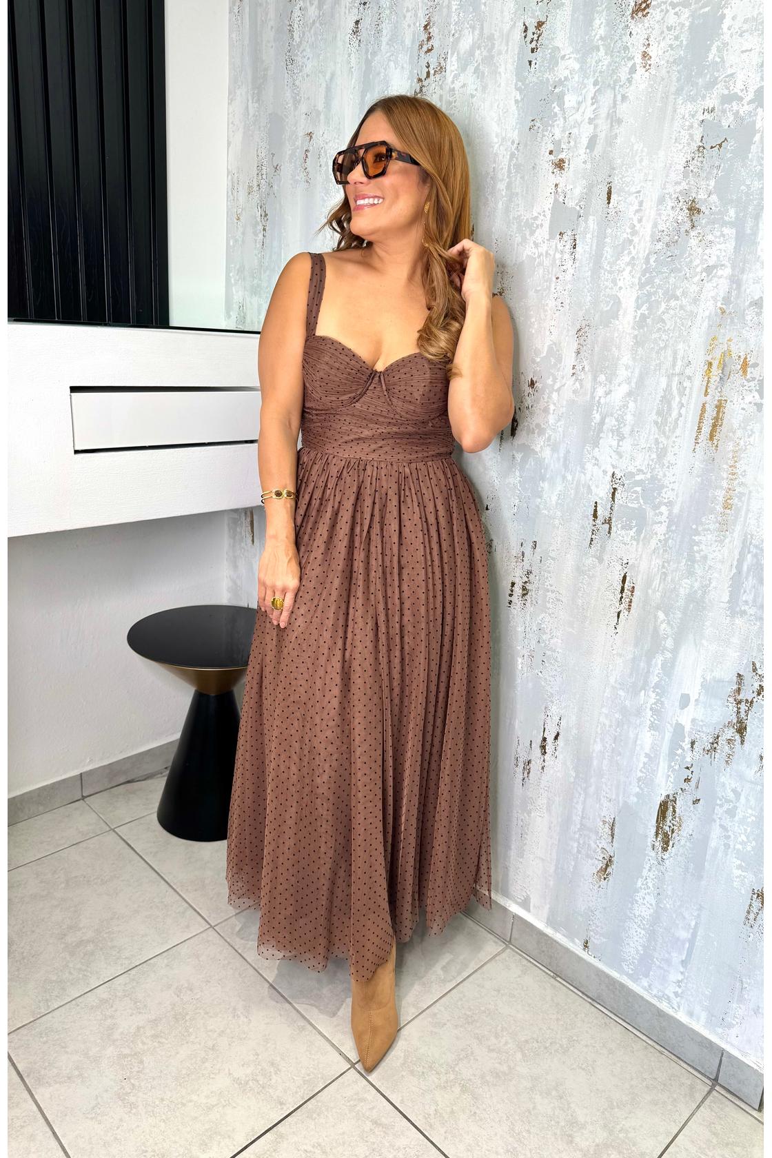 Polka Dot Tulle Bustier Midi Dress