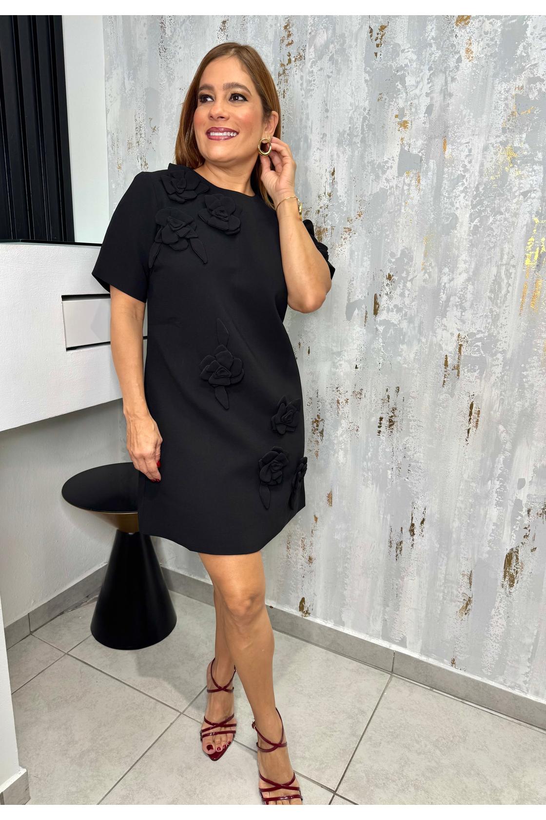 Elegant 3d Floral Applique Shift Mini Dress