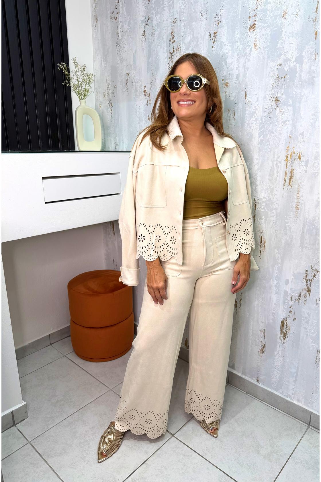 Suede Jacket &Pants High Waist Sets