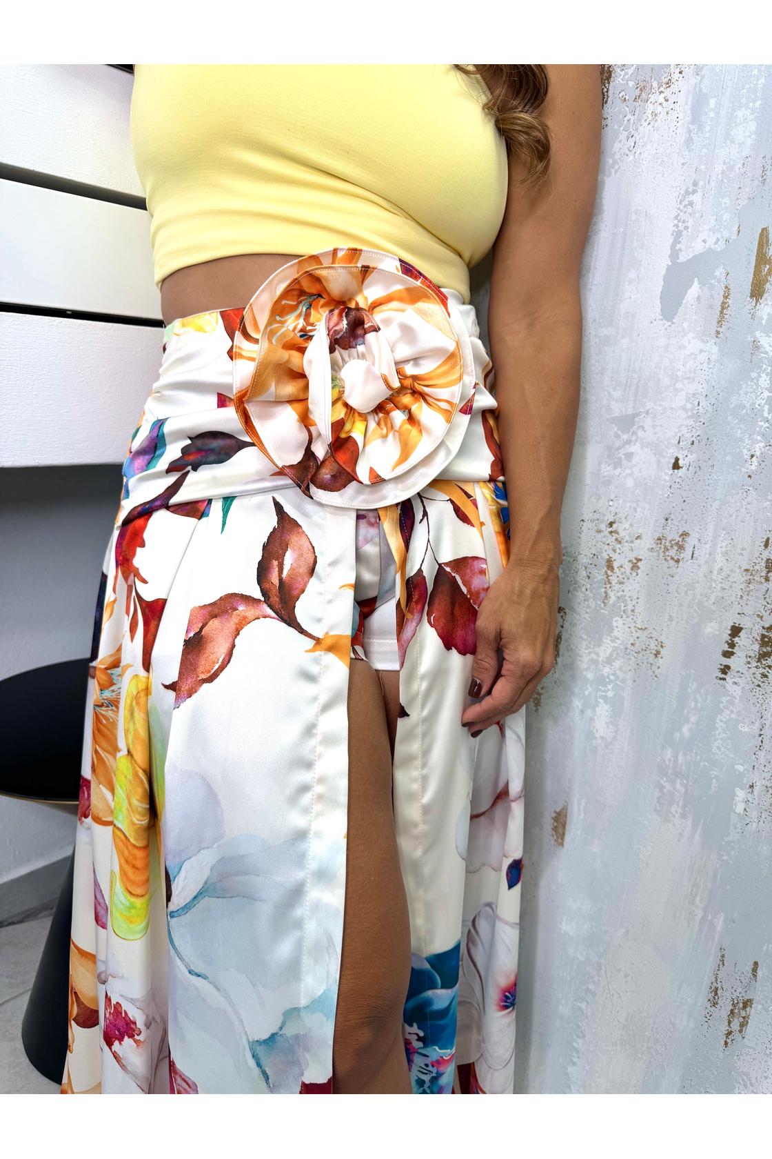 Front Draped Floral printed Accent Long Skort
