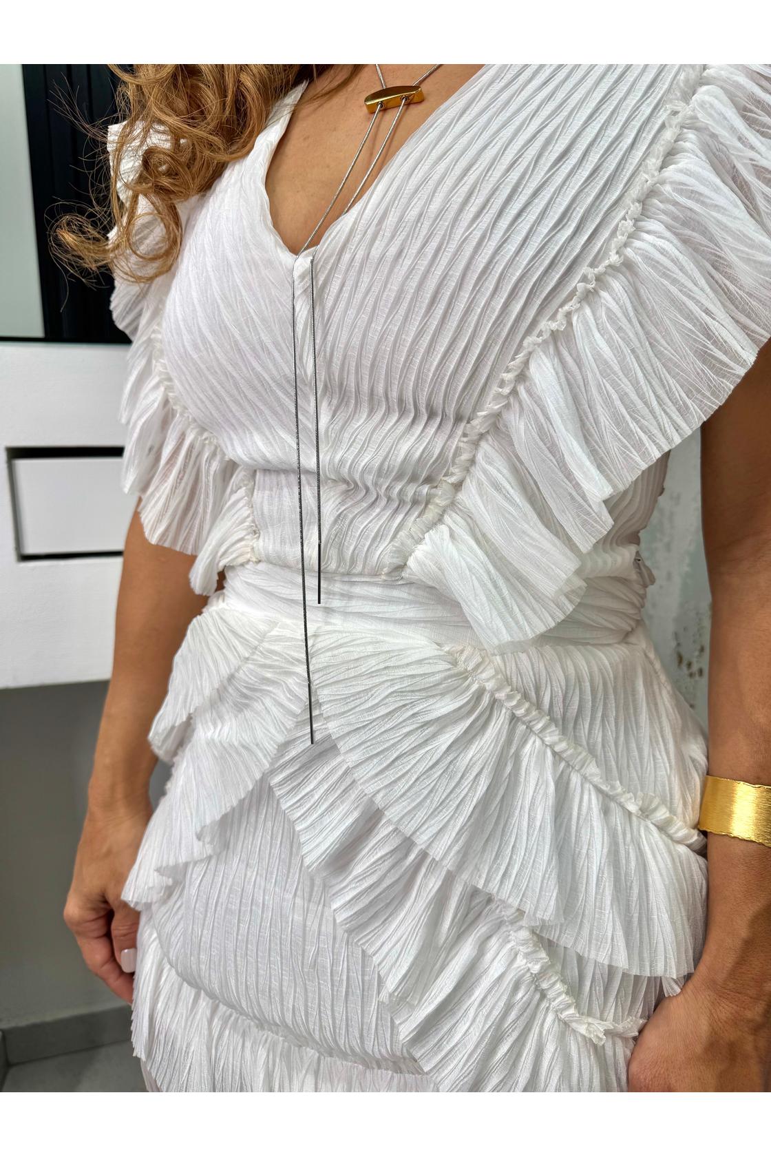 Set Ruffled   Detail V-neck Top & Skirt Ruffled