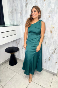 Holiday Glam One-shoulder Bow Detail Midi Dress