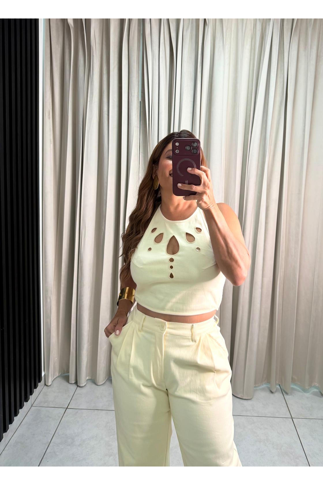 Butter Yellow  Cutout Two-Piece Set
