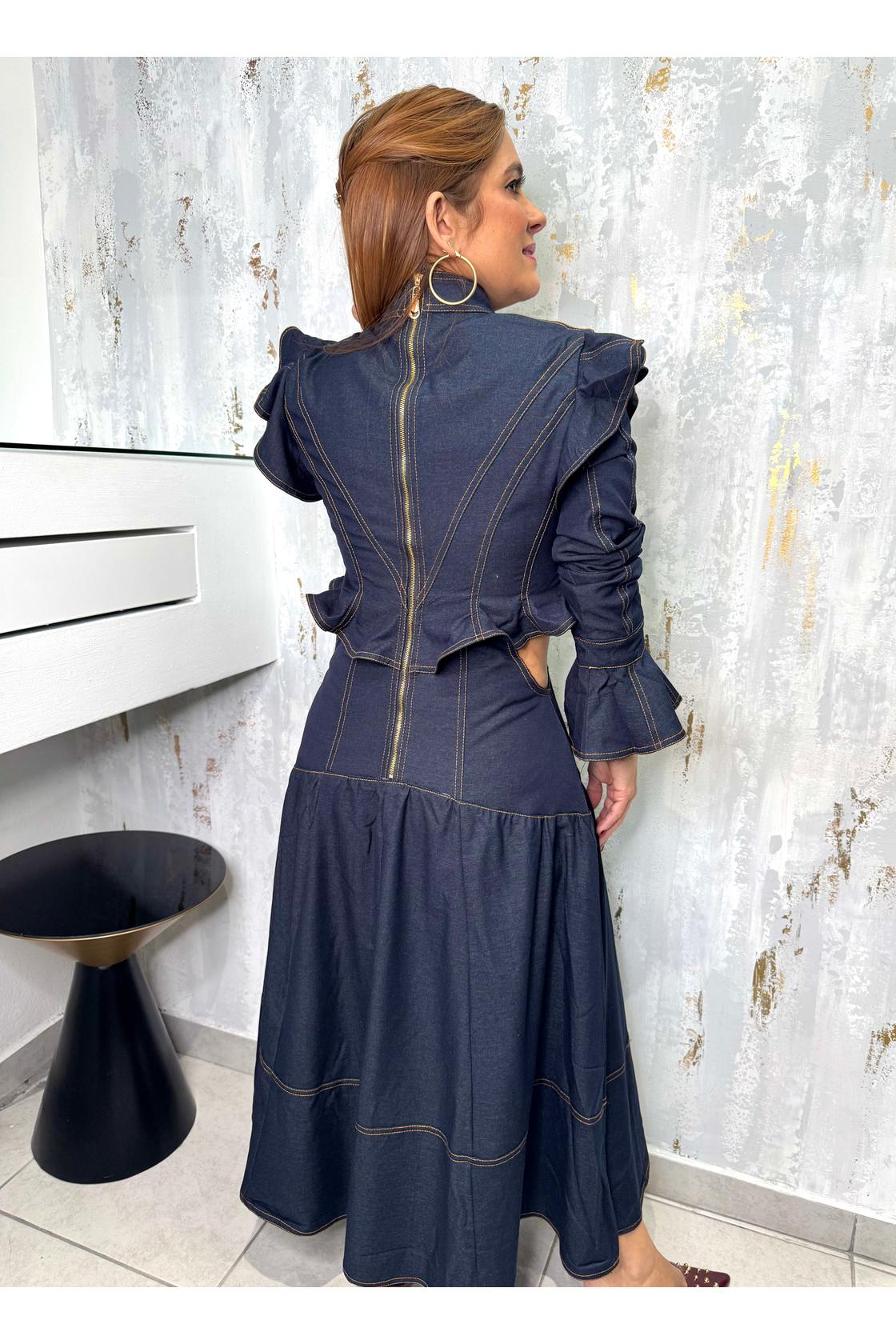 Denim Cut Out Maxi Dress