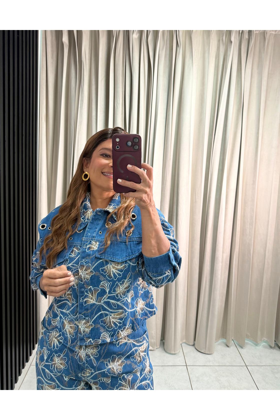 Floral Embroidered Denim Set