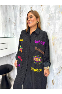 Oversize Button With different patch print Maxi Dress