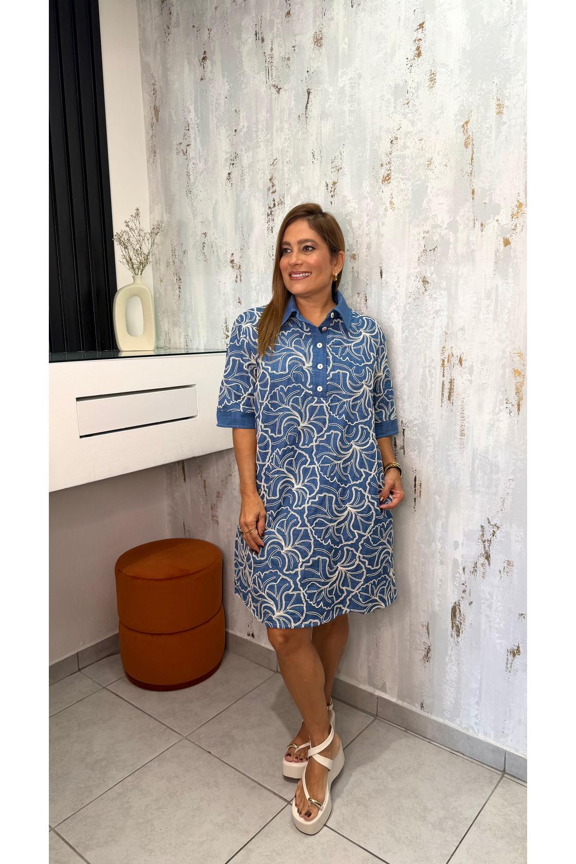 Embroidered Denim Dress