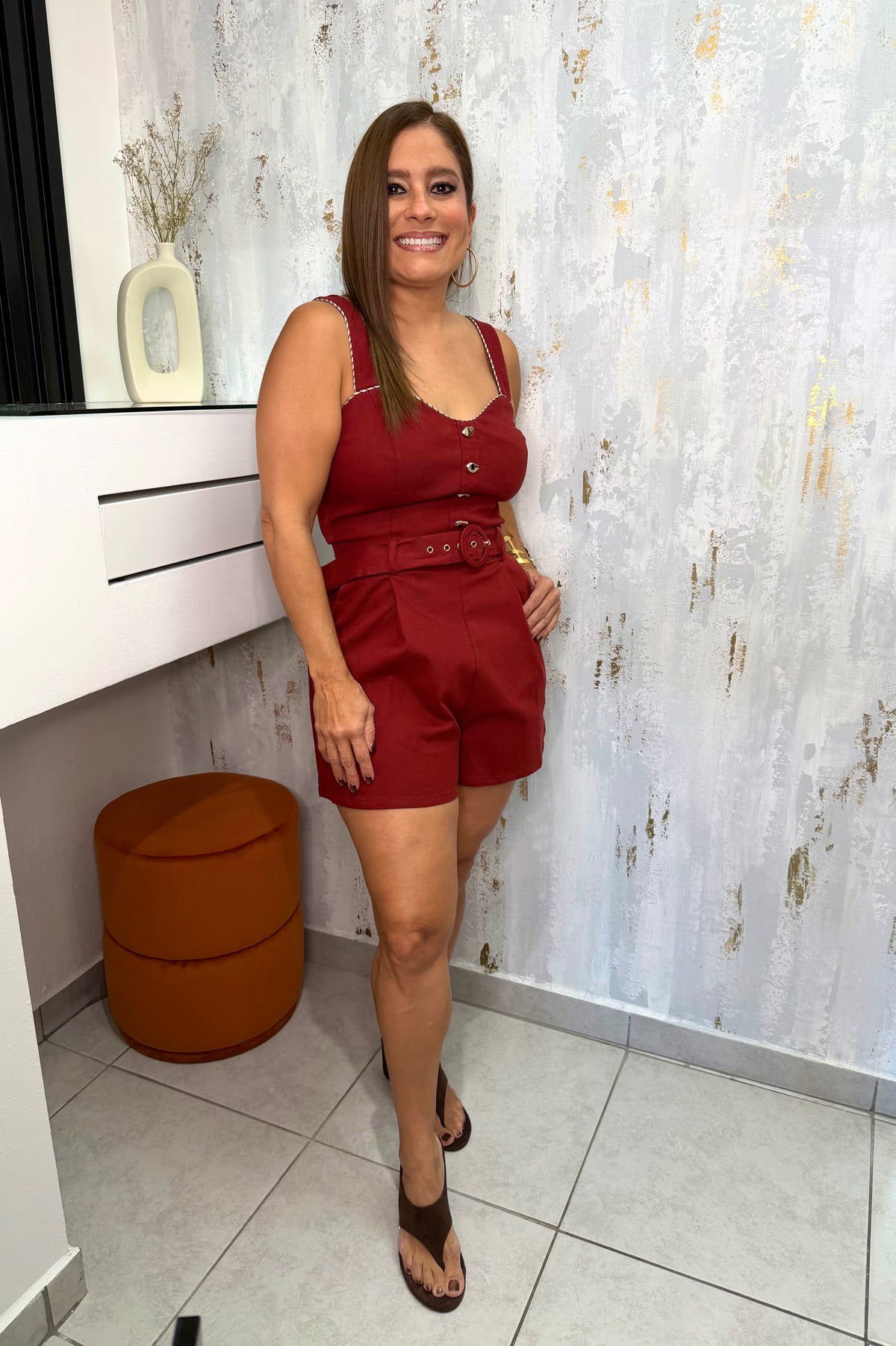 Burgundy Belted Romper