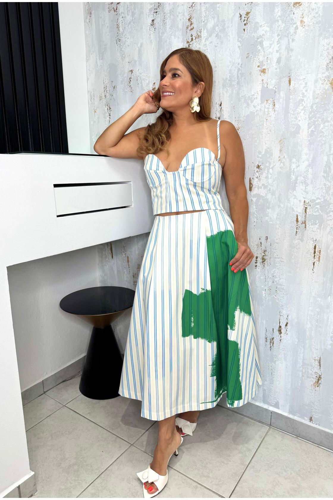 Stripe Printed A Line Skirt