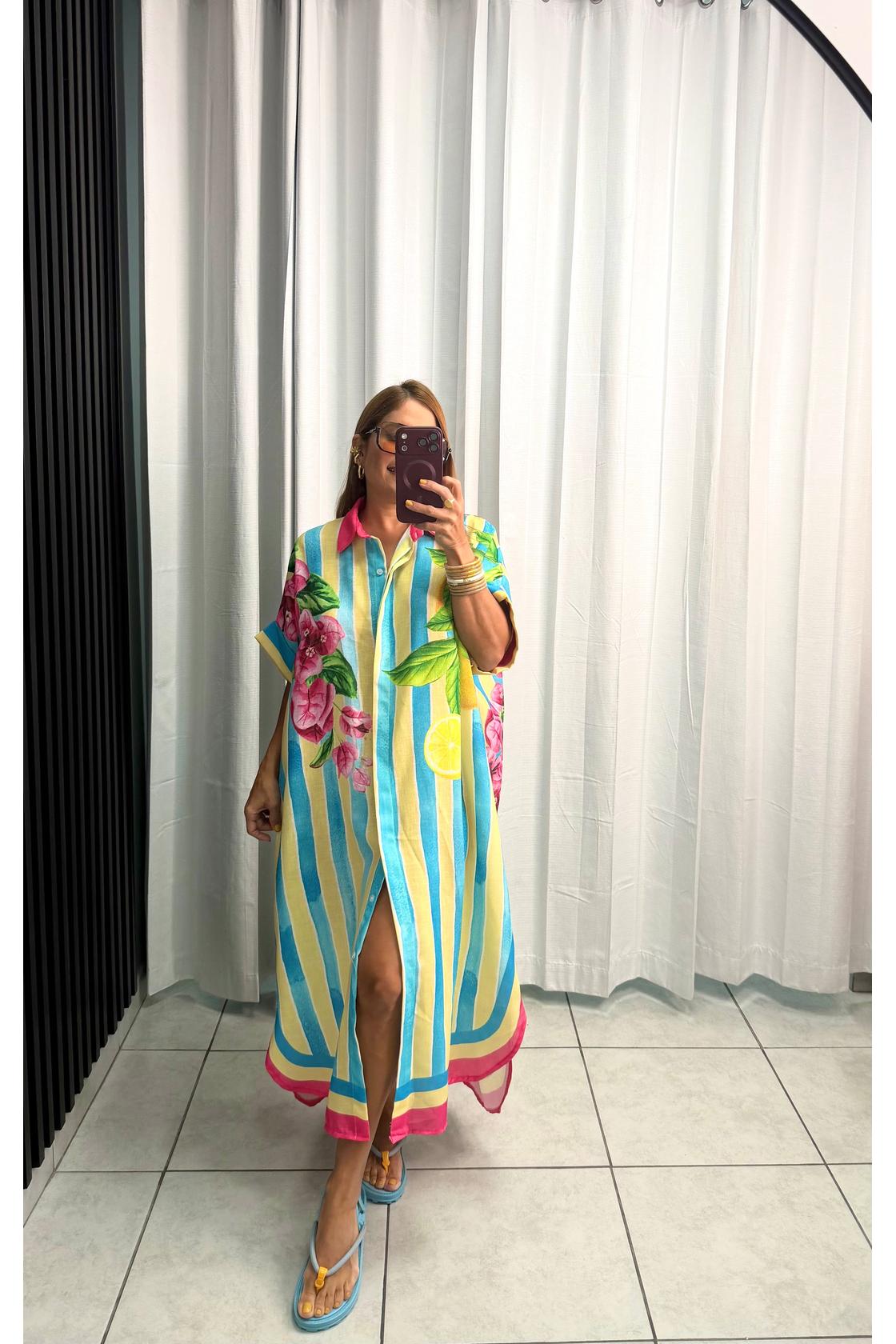 Tropical Colorblock Lemon Maxi Dress