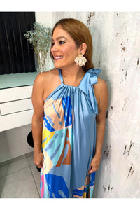 Tropical Maxi Dress With Halter Neck
