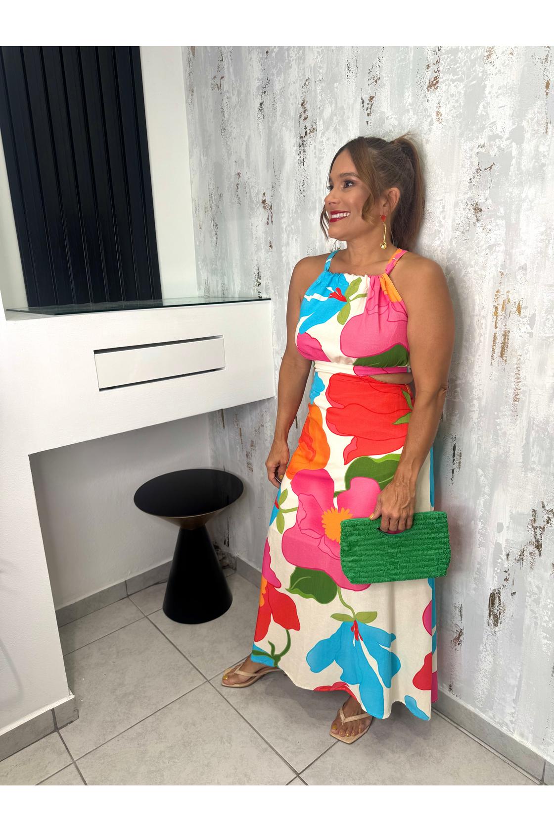 Paulina Flor Print Cut Out Mini Dress