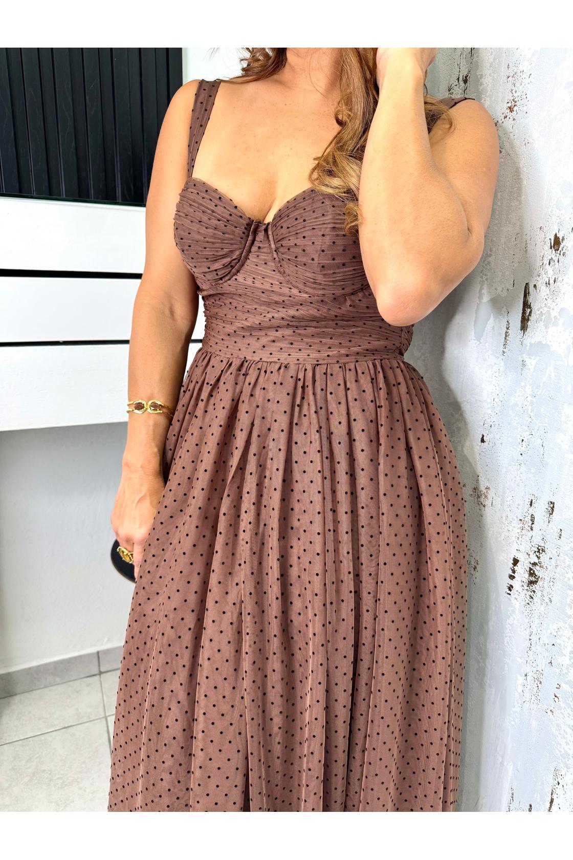 Polka Dot Tulle Bustier Midi Dress