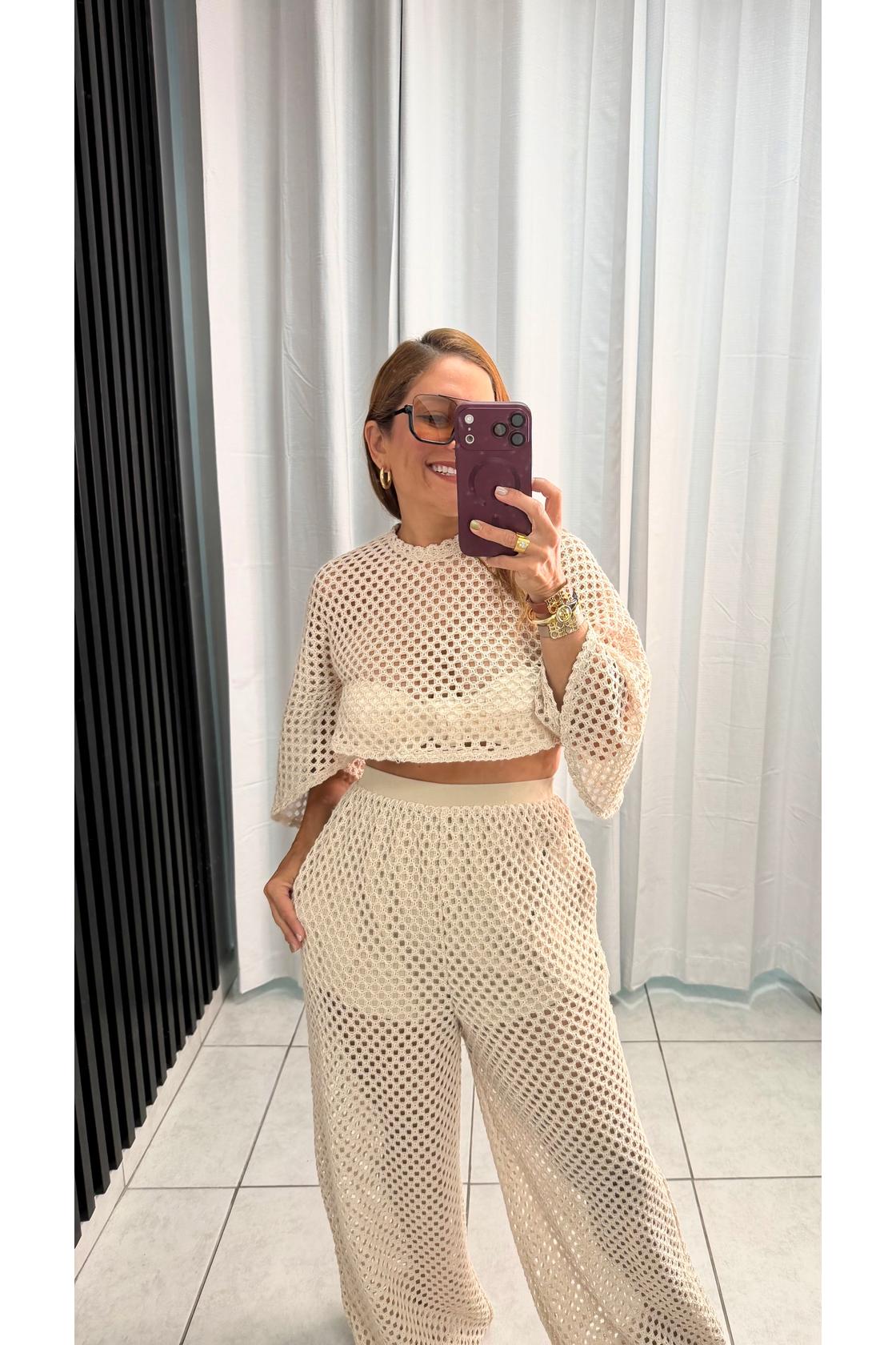 Set Crochet Cropped Top & Pants