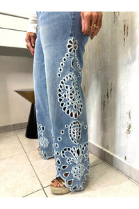 High Rise Pants Strech Flare Lace