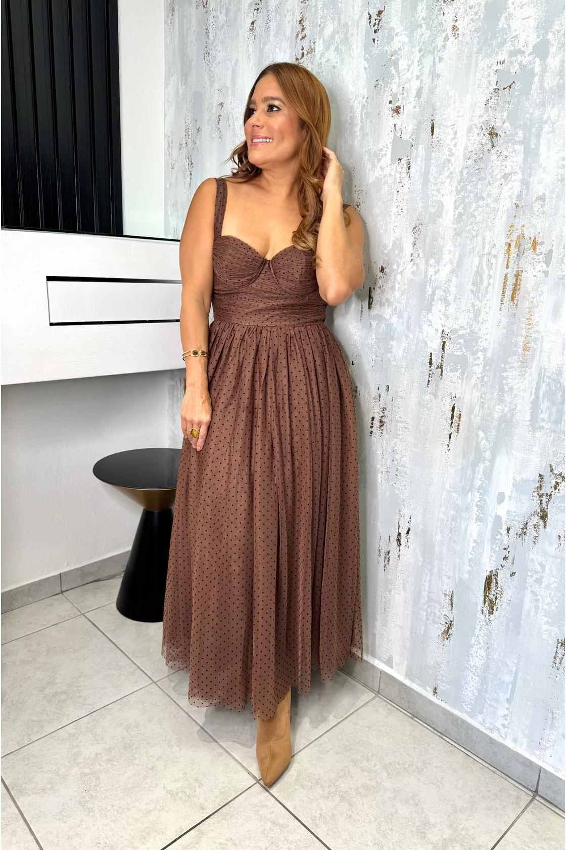 Polka Dot Tulle Bustier Midi Dress