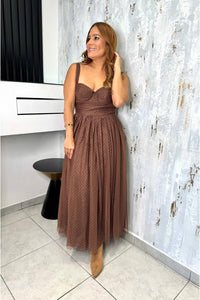 Polka Dot Tulle Bustier Midi Dress