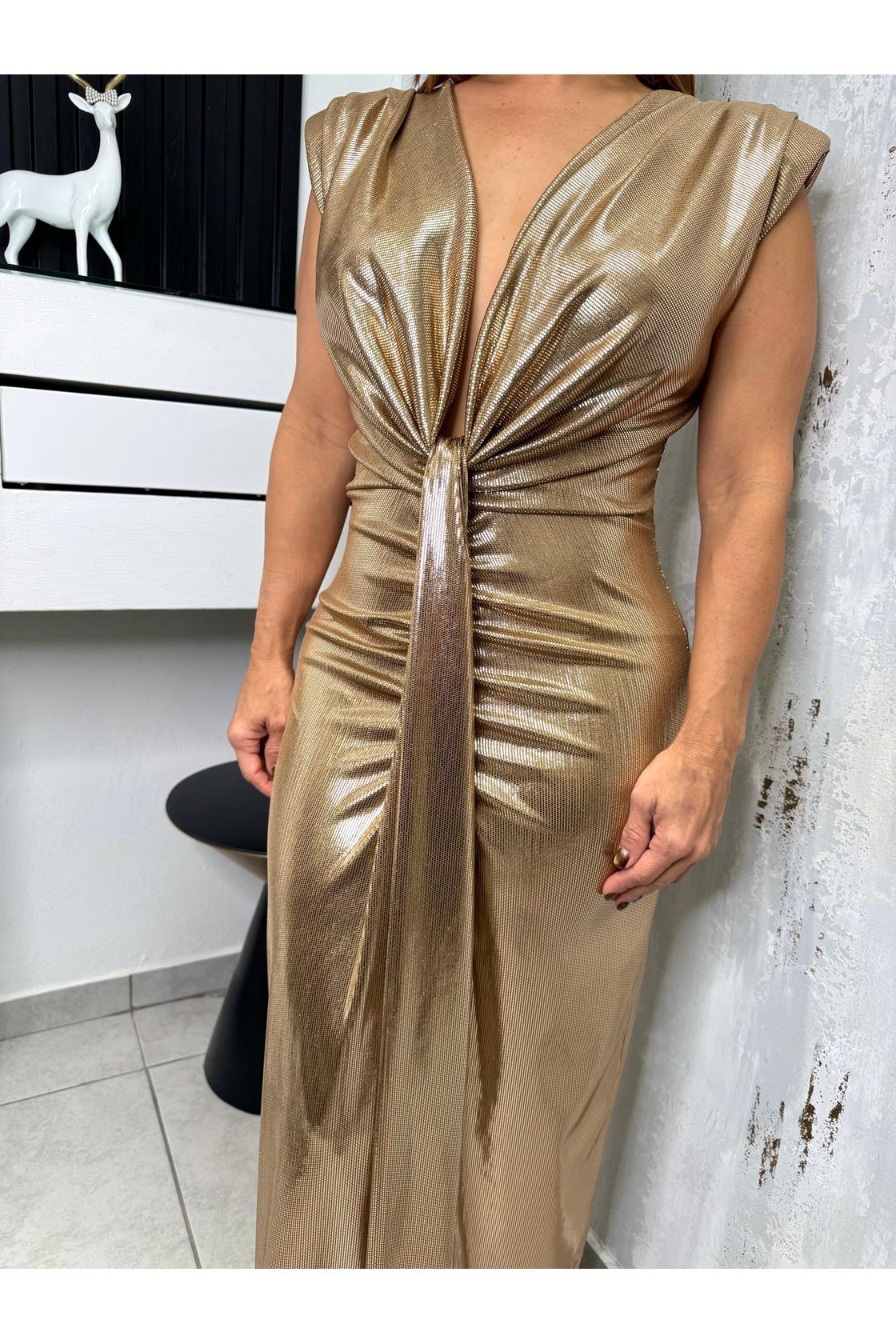Metallic V. Neck Mini Dress