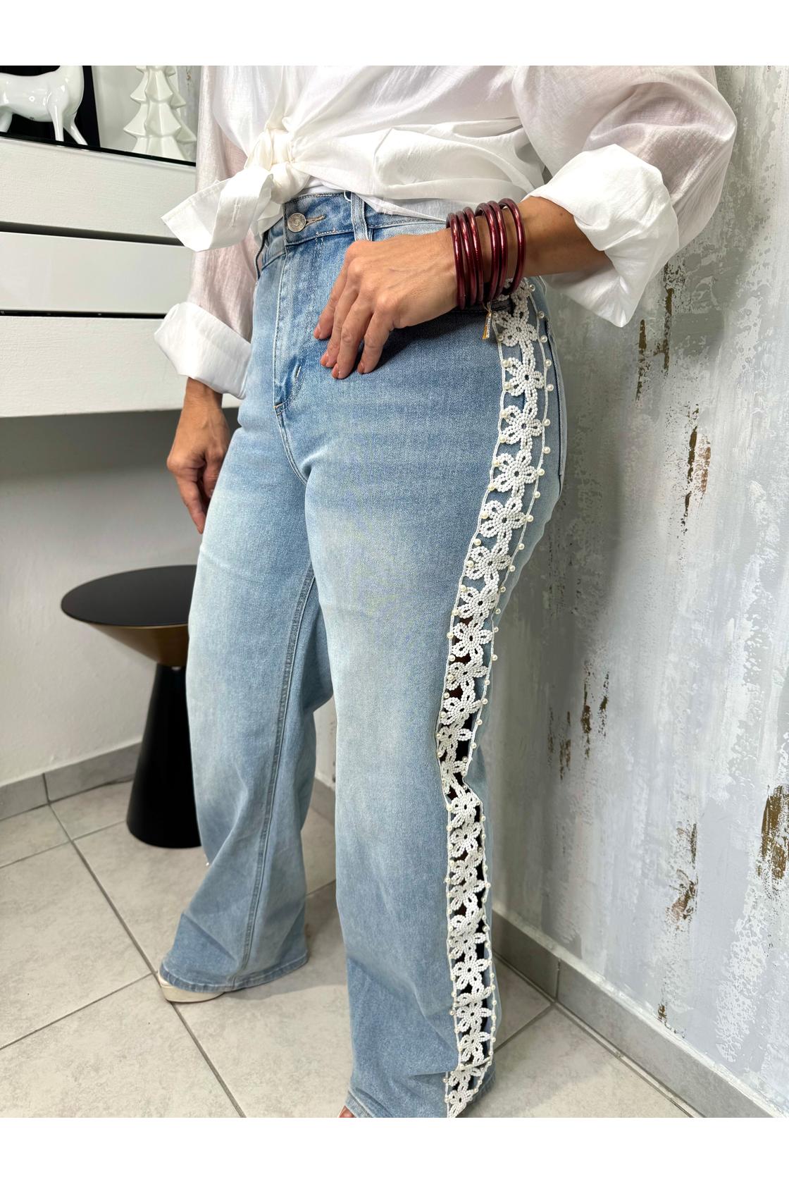 Lace Applique Wide Leg Jeans