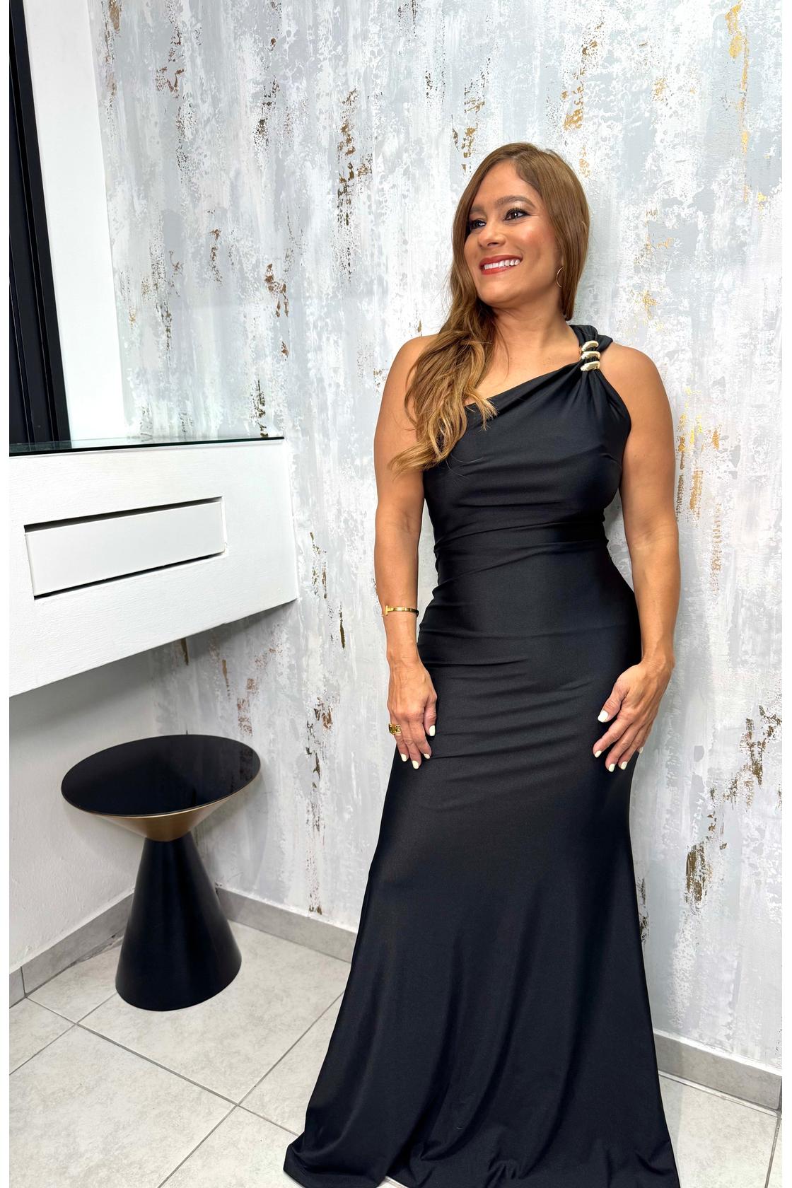 Asymmetric Shoulder Maxi Dress