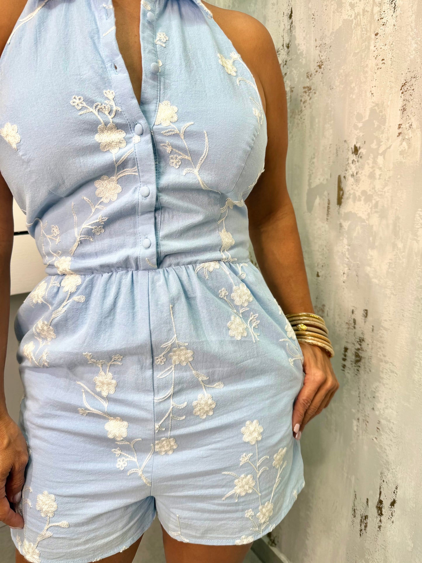 Halter Embroidered Romper