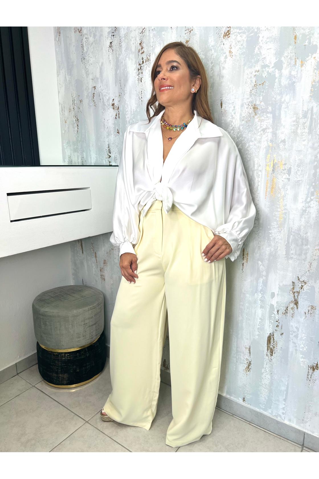 Satin V-Neck And 
knot at the front Blouse