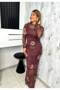 Leaves Mesh Maxi Dress