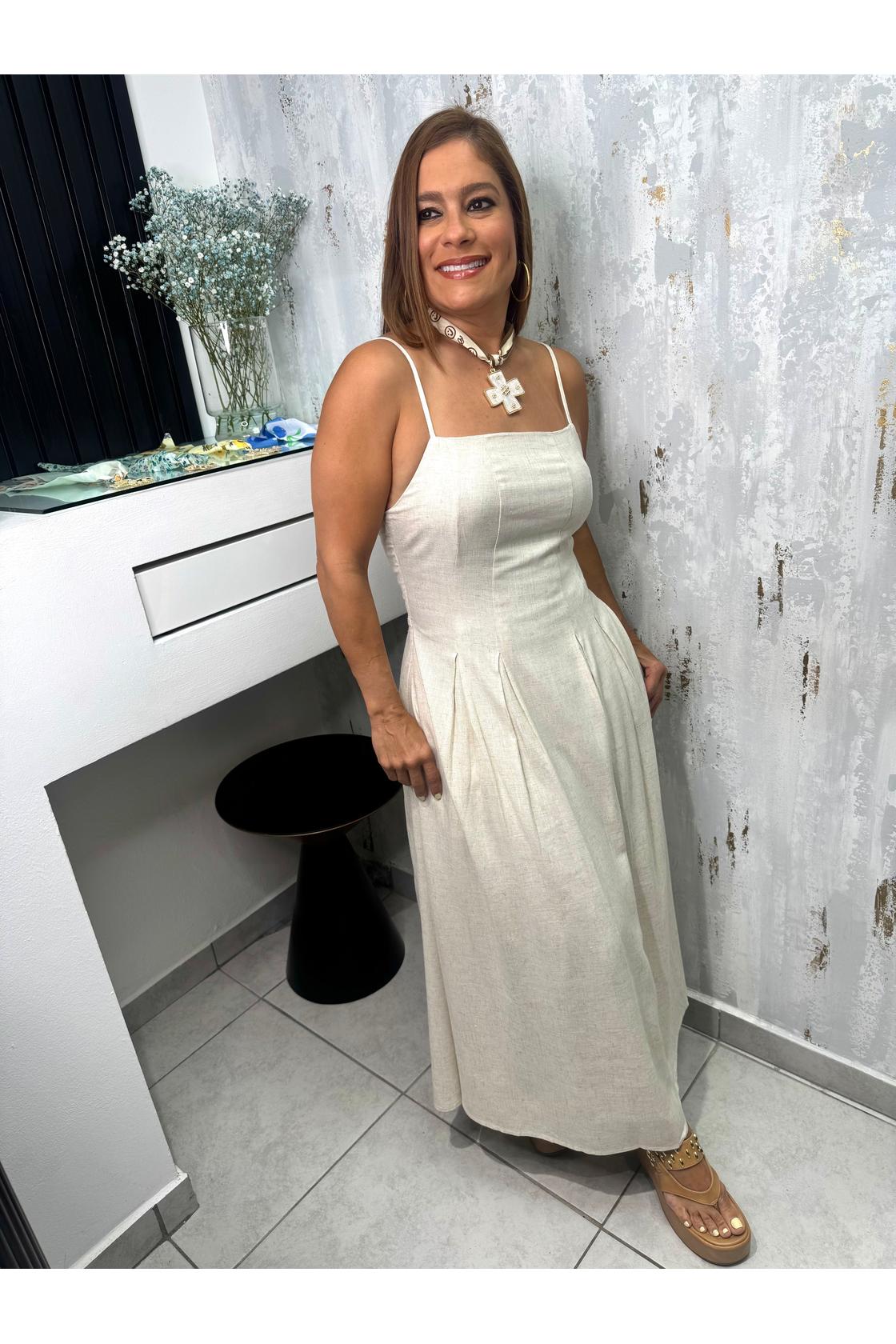Linen Spaghetti Strap Midi Dress