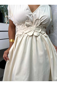 Marina Floral Applique V Neck Mini Dress