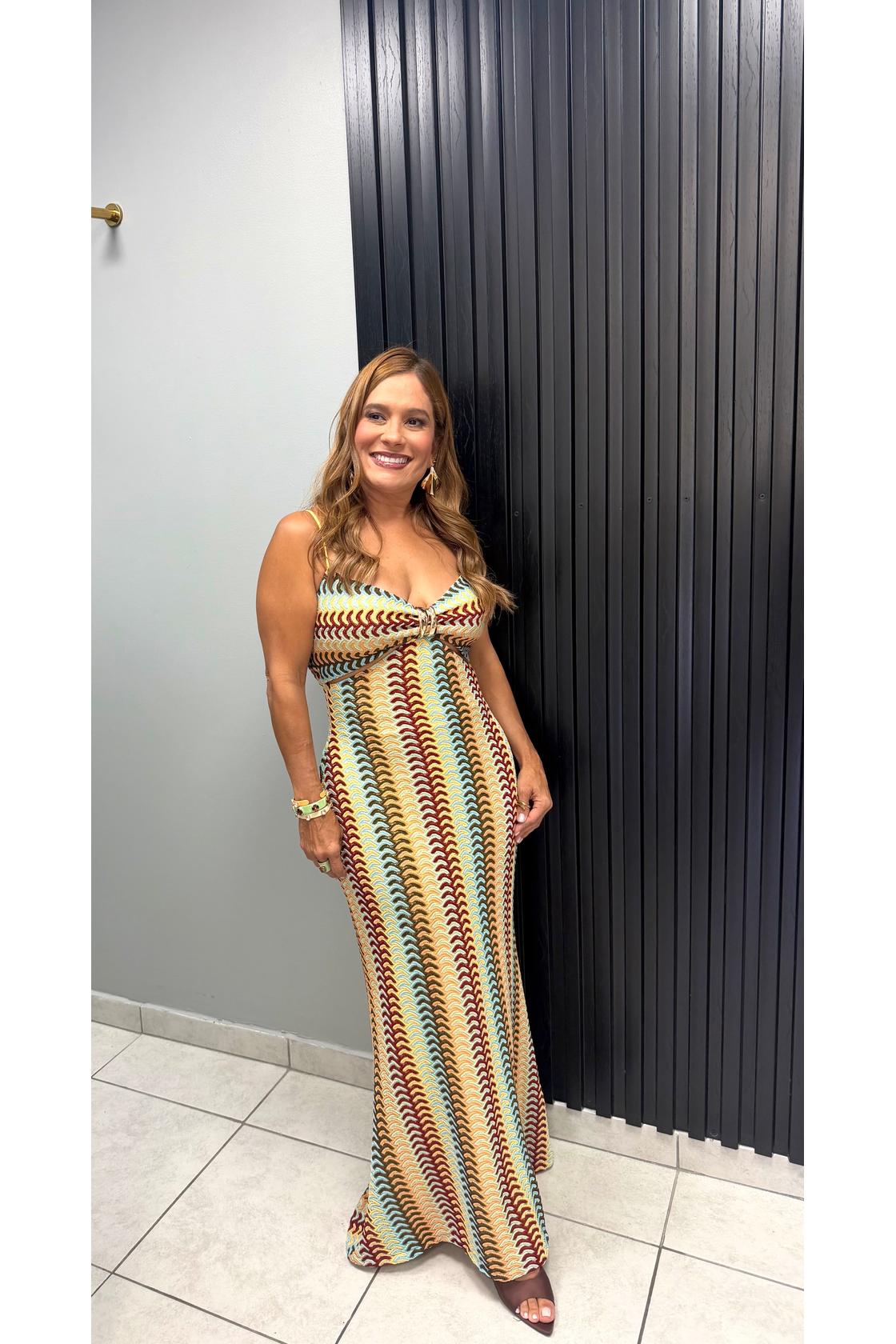 Chevron Print Sleeveless Maxi Dress
