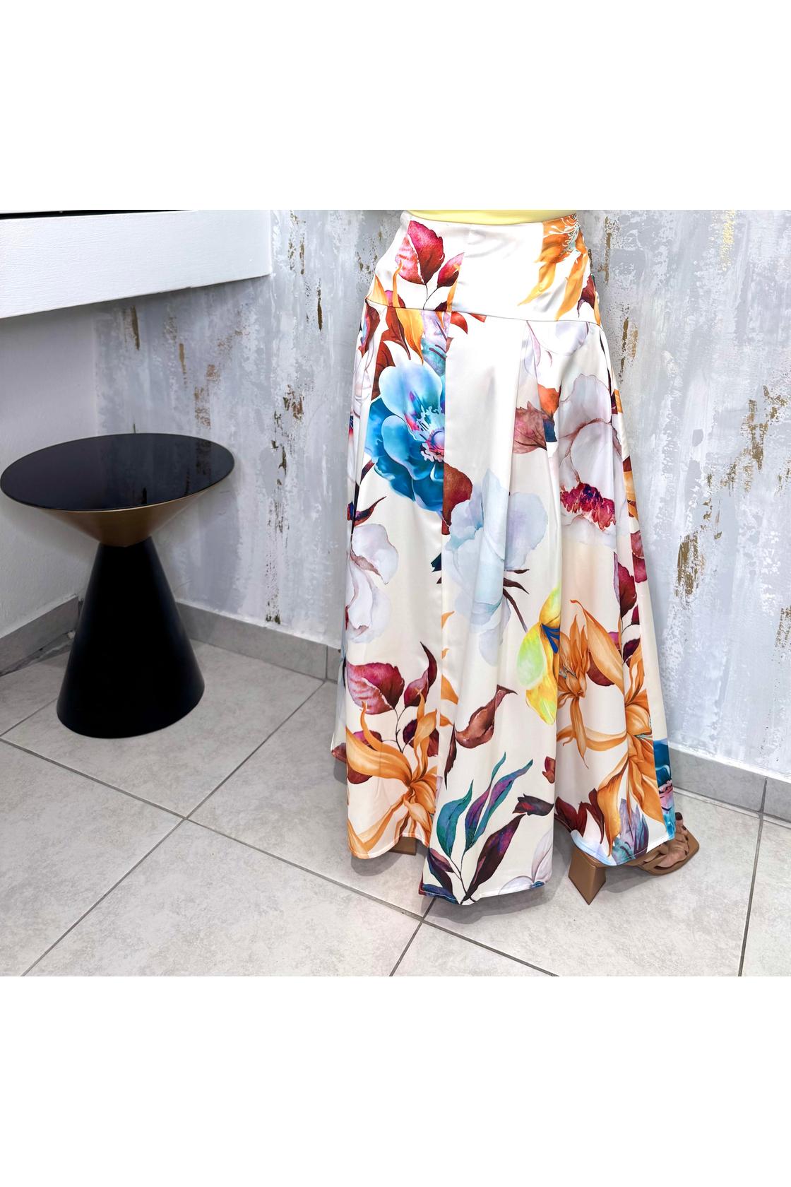 Front Draped Floral printed Accent Long Skort