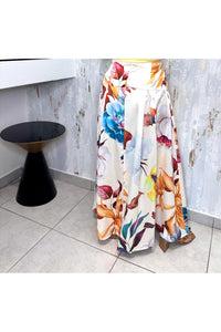 Front Draped Floral printed Accent Long Skort