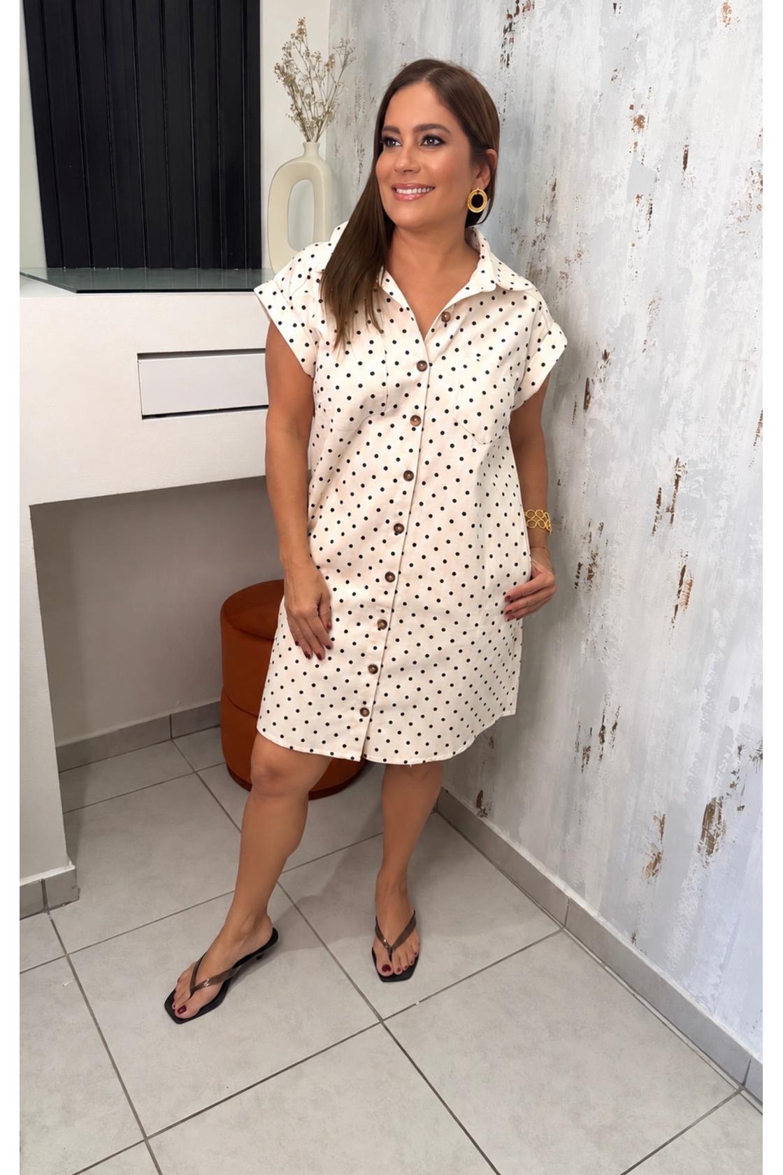 Polka Dot Button-Front Shirt Dress