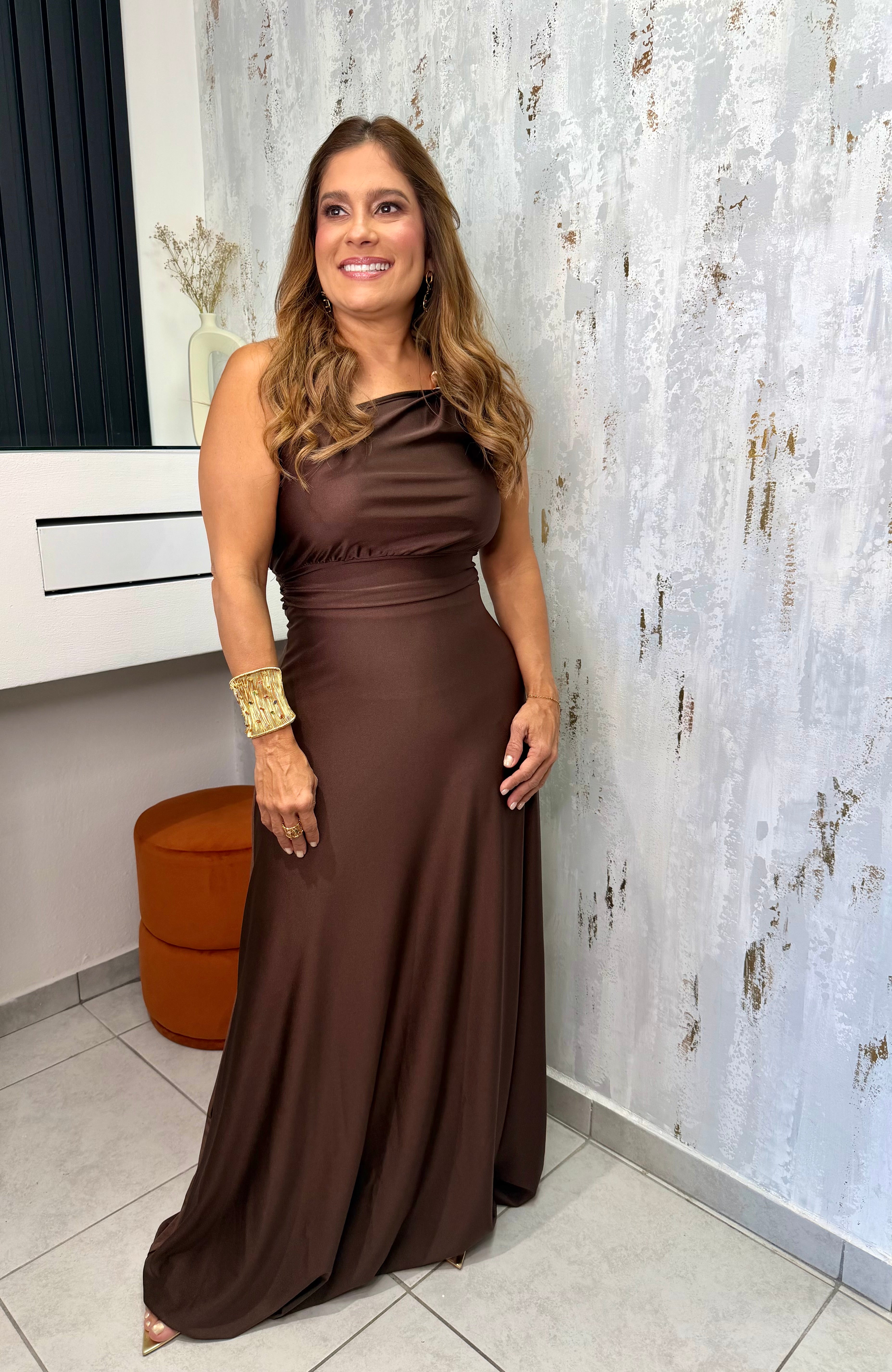 One Shoulder Satin Maxi Dress