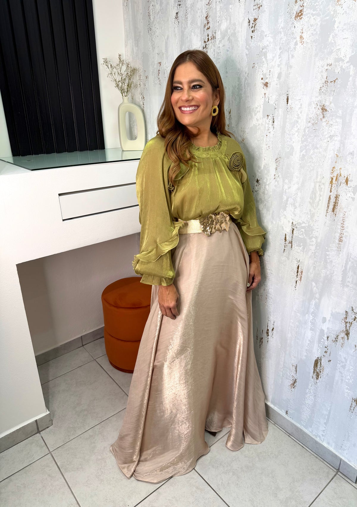 Golden Olive Satin Blouse