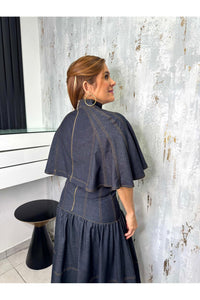 Denim Cape Top & Midi Skirt Set