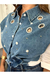 Paulina Shirt Rhinestone Detail Denim Button Down