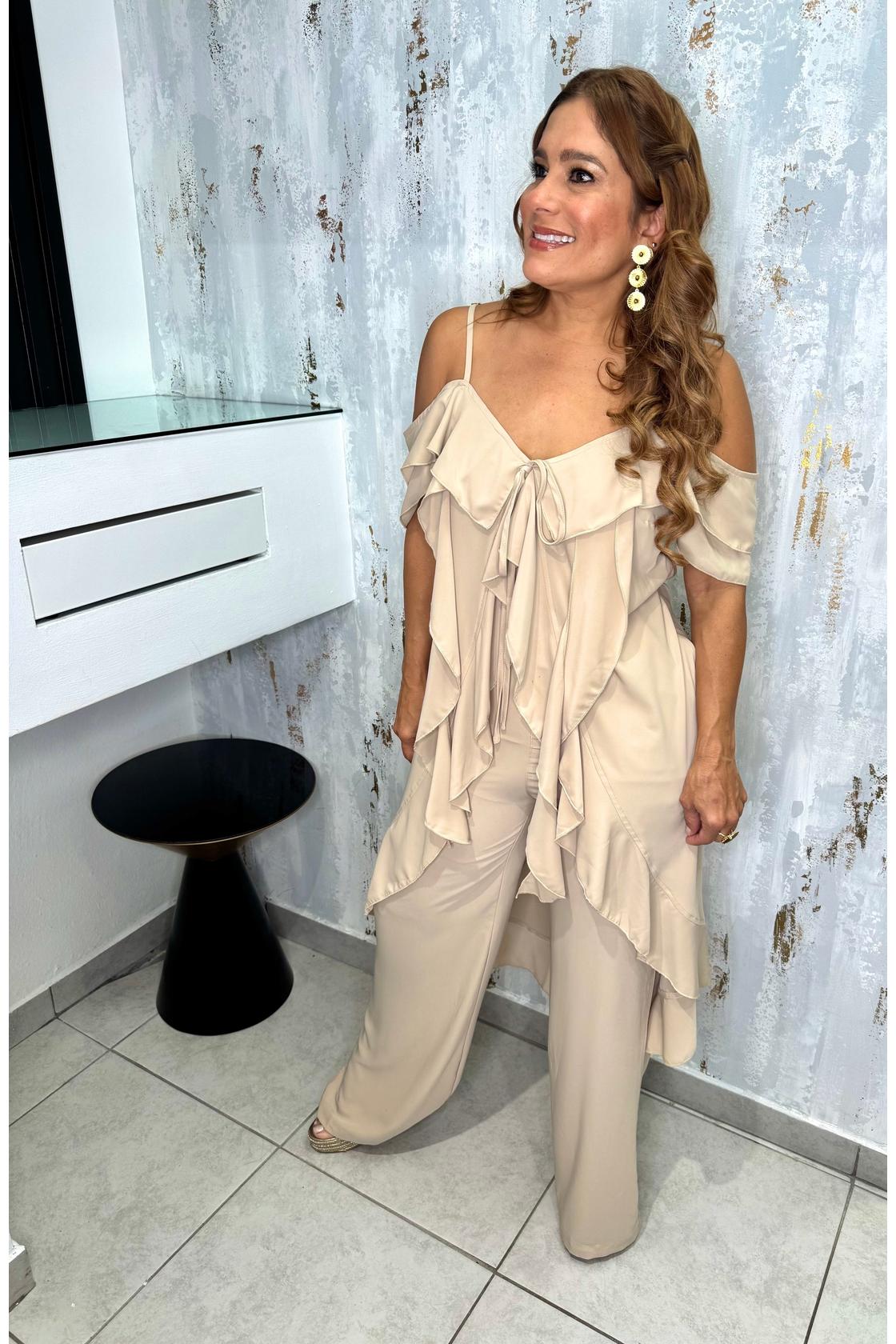 Ruffle Cold Shoulder Jumpsuit