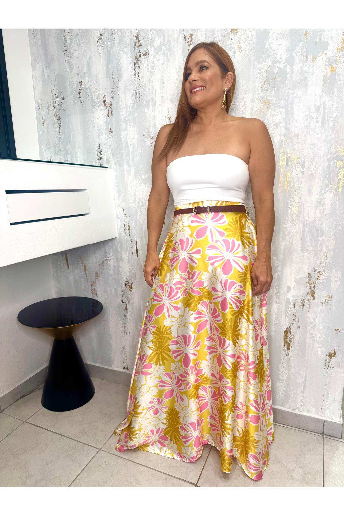 Floral Print Satin Maxi Skirt