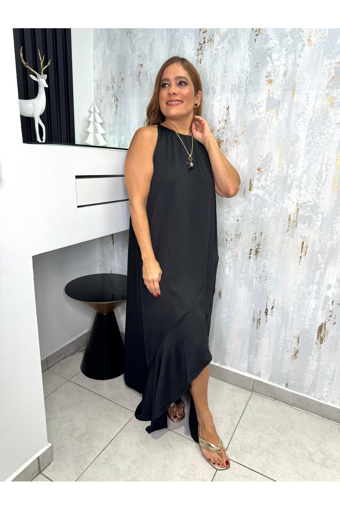 Satin Elastic High Neck Dress