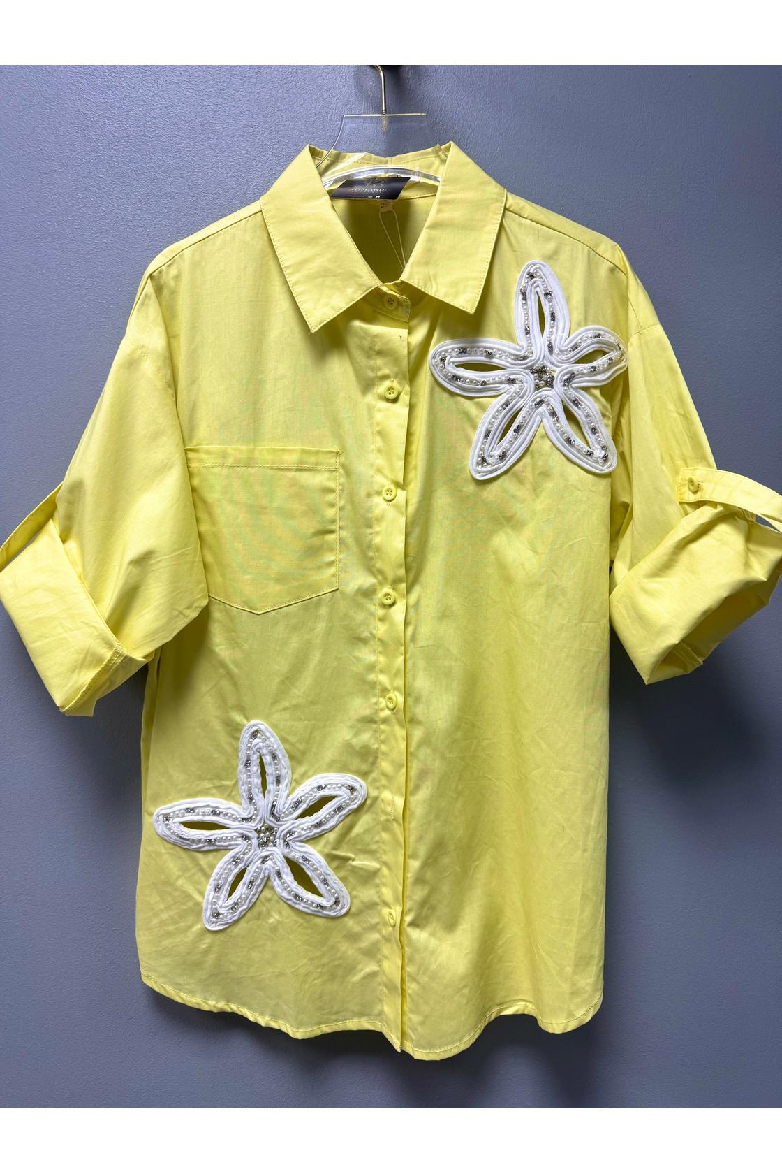 Rhinestone N Lace Detail Button Shirt