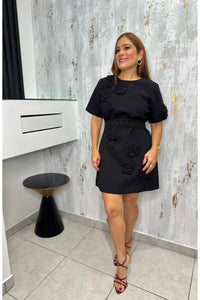 Elegant 3d Floral Applique Shift Mini Dress