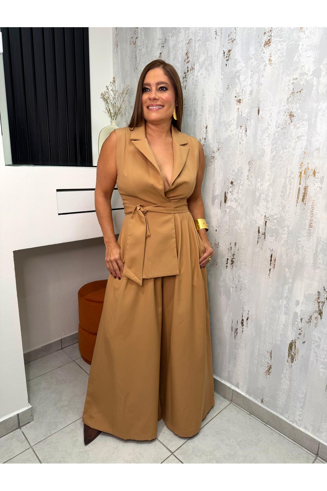 Belted Denim Wide-Leg Jumpsuit