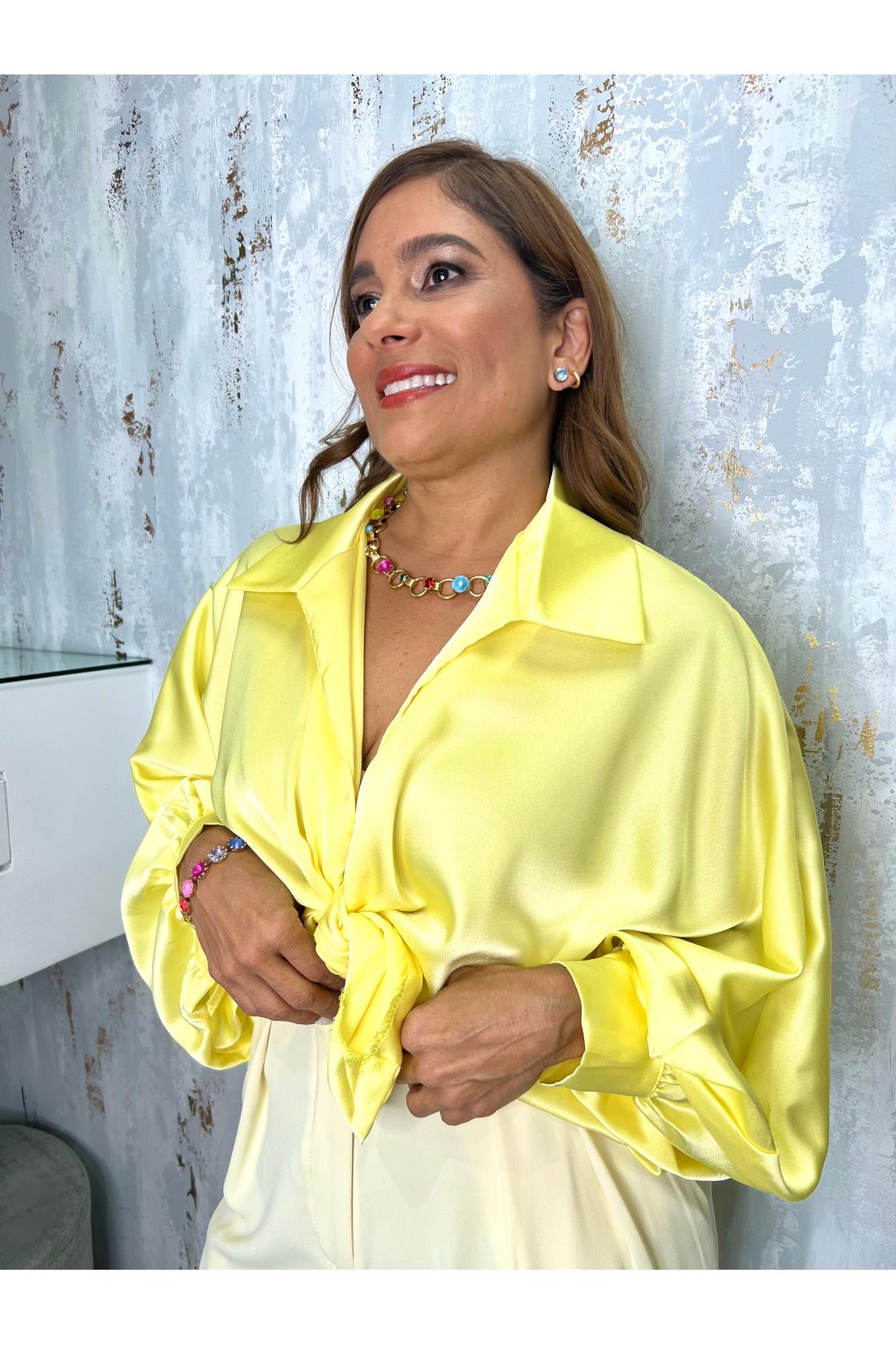 Satin V-Neck And 
knot at the front Blouse
