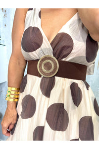 Polka Dot V Neck Maxi Dress