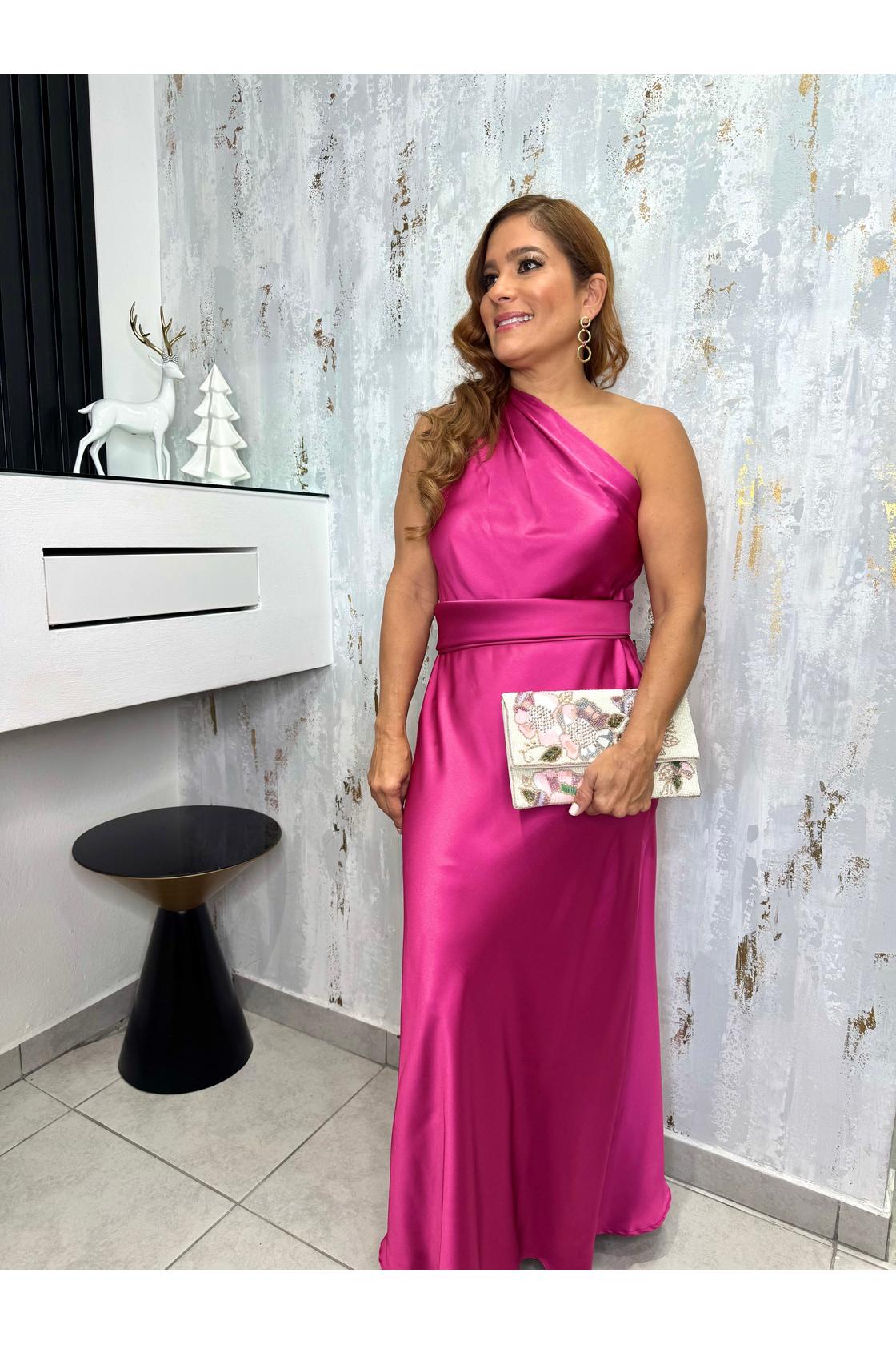 One Shoulder Sleeveless Slip Midi Dress