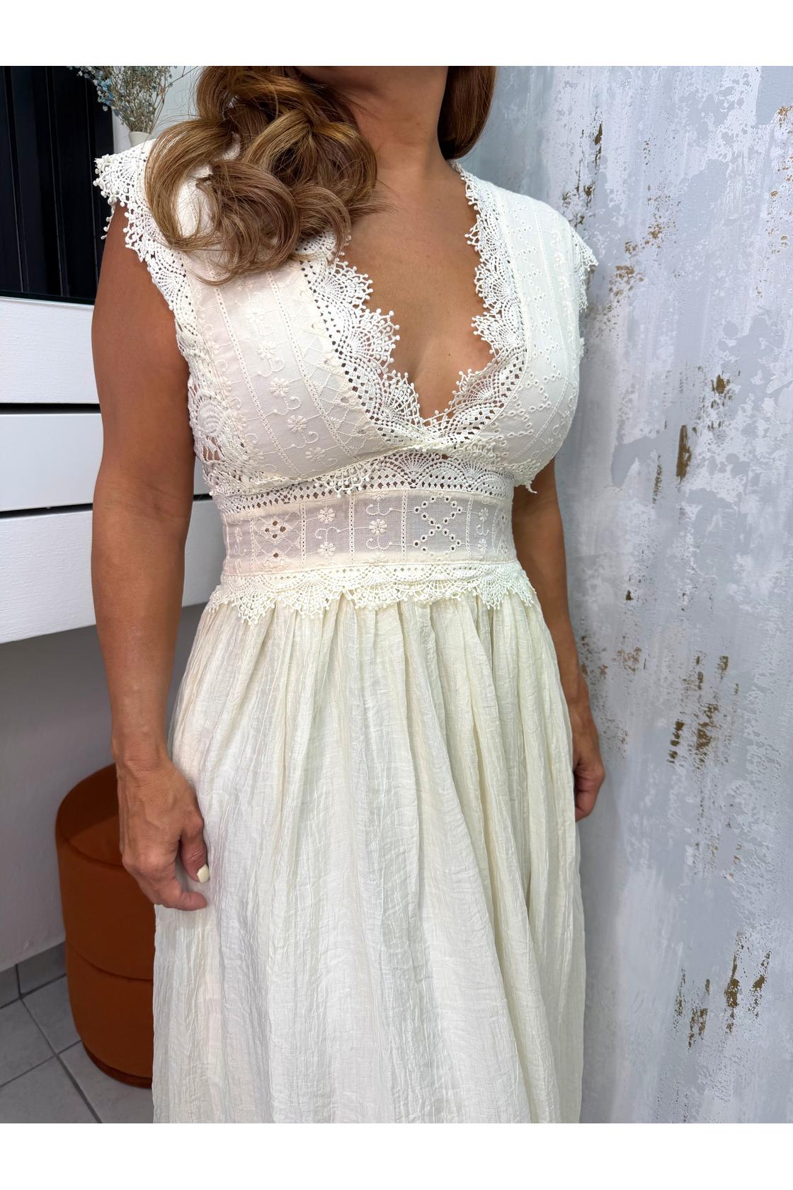V Neck Lace Midi Dress