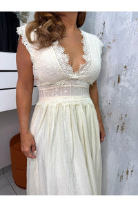 V Neck Lace Midi Dress